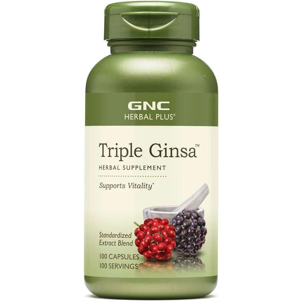 imageGNC Herbal Plus Triple Ginsa Supplement Supports Vitality 100 Servings100 Count Pack of 1