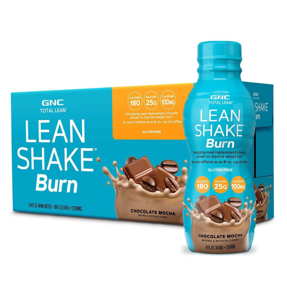 imageGNC Lean Shake Burn With Caffeine Meal Replacement Chocolate Mocha 25g Protein Clinically Proven Weight Management Ready To Drink Zero Added Sugar 14 oz Bottles Pack of 12