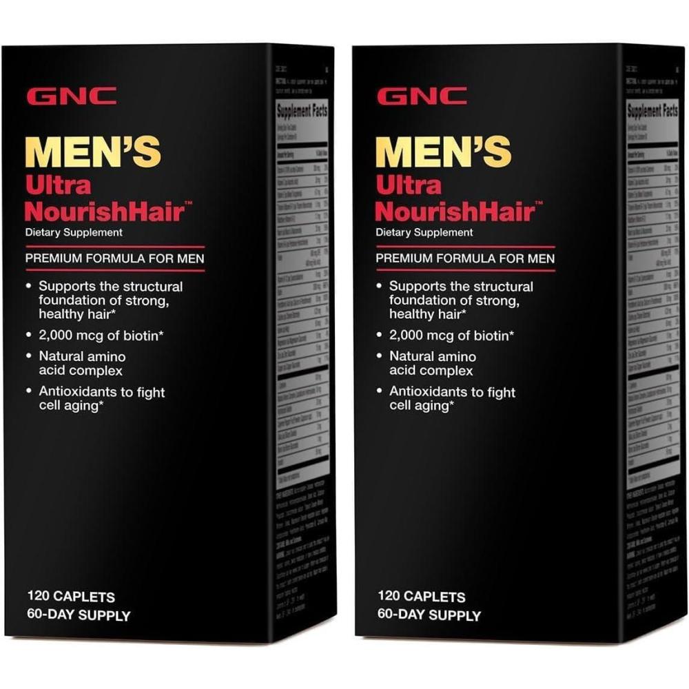 imageGNC Mens Ultra Nourish Hair Supplement for Men Supports Strong Healthy Hair 120 Caplets120 Count Pack of 2