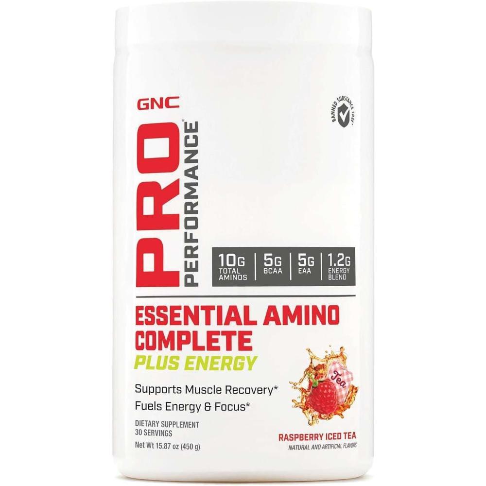 imageGNC Pro Performance Essential Amino Complete Plus Energy Raspberry Iced Tea 5g BCAA 5g EAA Plus Energy Blend and Electrolyte Complex 30 Servings