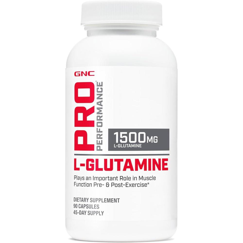 imageGNC Pro Performance LGlutamine 1500mg Amino Acid Supplement Supports Muscle Recovery amp Function Fuels Immune System Plays Key Role in Protein Synthesis Unflavored Gluten Free 180 Capsules90 Count Pack of 1