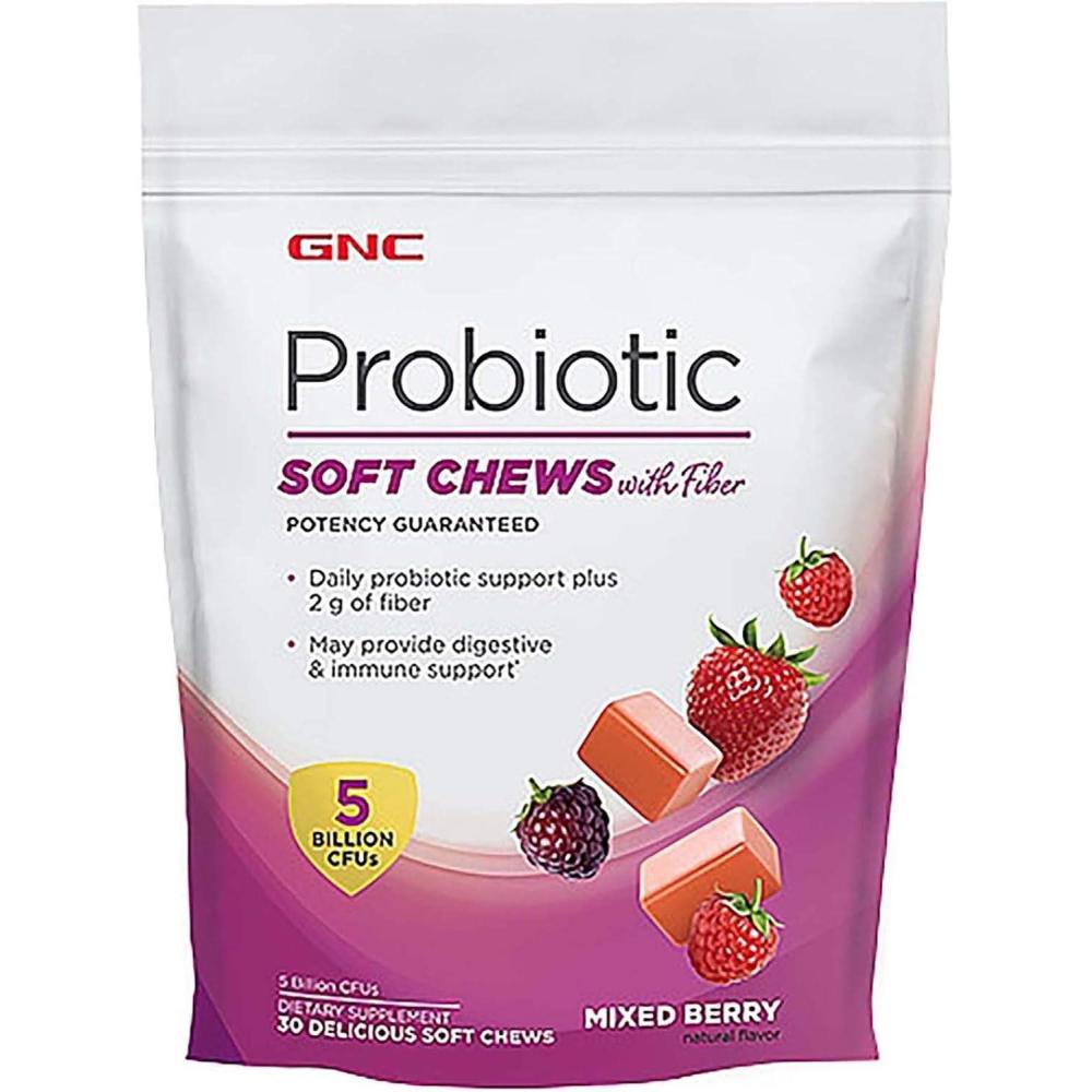 imageGNC Probiotic Soft Chews with Fiber Mixed Berry 30 Chews Supports Digestive and Immune Health