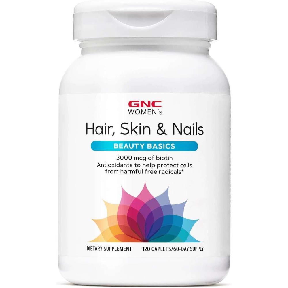 imageGNC Womens Hair Skin amp Nails Daily Multivitamin Blend Biotin 3000 mcg Hyaluronic Acid Vitamins C amp E with Niacin Added Antioxidants Supports Womens Health and Beauty 120 Caplets120 Count Pack of 1