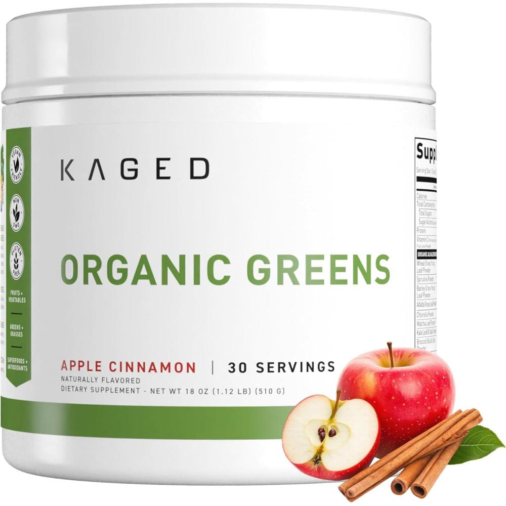 imageKaged Organic Greens Elite Superfood and Greens Powder with Apple Cider Vinegar Adaptogen Prebiotics Vitamins amp Minerals Berry 30 ServingsApple Cinnamon