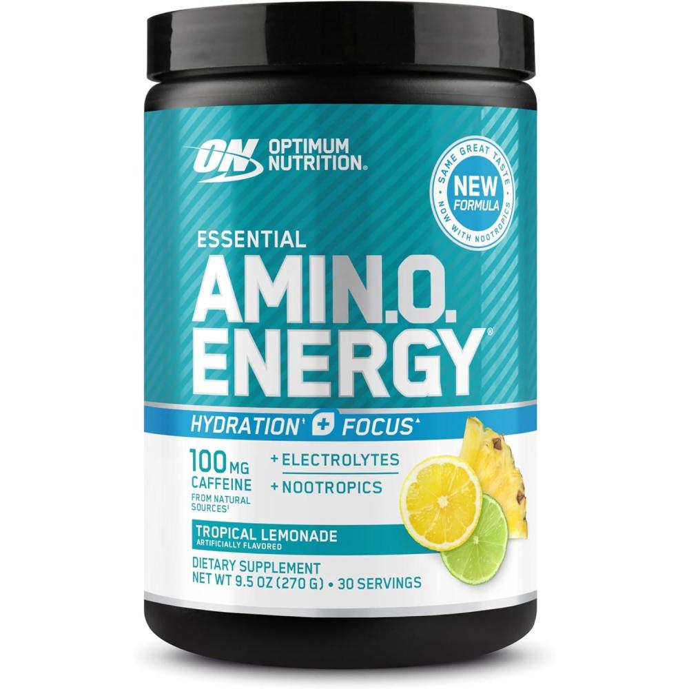 imageOptimum Nutrition Amino Energy Powder Plus Focus with BCAA Electrolytes and Caffeine Pineapple Twist 30 Servings Packaging May VaryLemonade