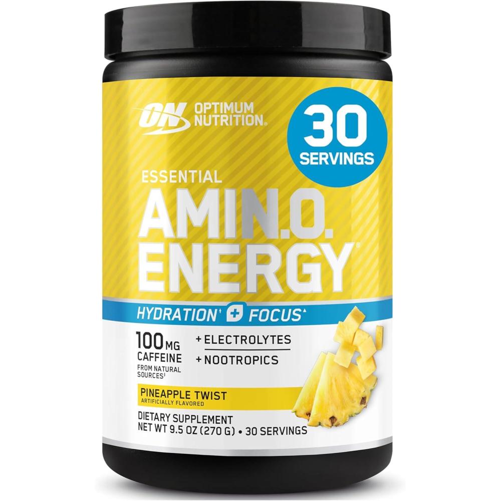 imageOptimum Nutrition Amino Energy Powder Plus Focus with BCAA Electrolytes and Caffeine Pineapple Twist 30 Servings Packaging May VaryPineapple Twist