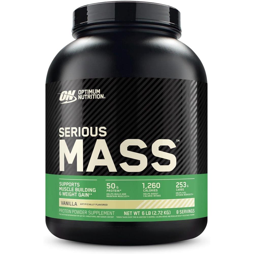 imageOptimum Nutrition Serious Mass Weight Gainer Protein Powder Mass Gainer Vitamin C and Zinc for Immune Support Creatine Chocolate Peanut Butter 6 Pound Packaging May VaryVanilla
