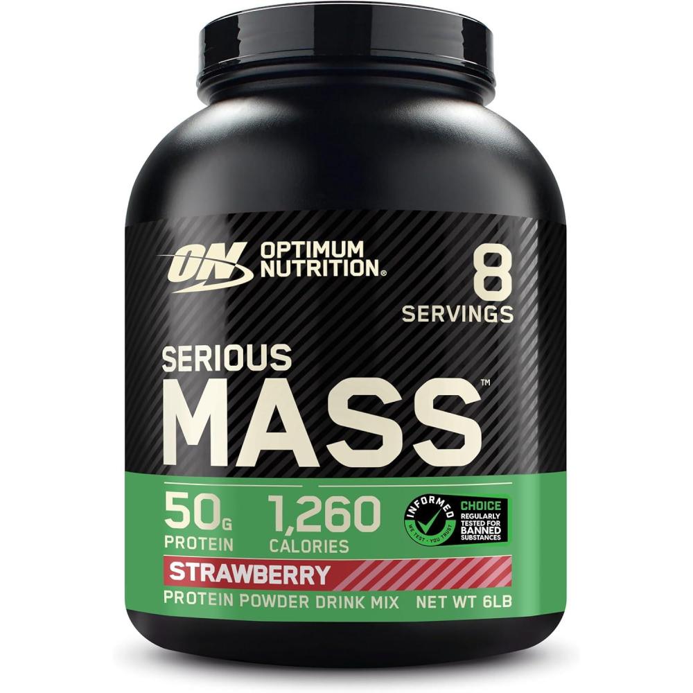 imageOptimum Nutrition Serious Mass Weight Gainer Protein Powder Mass Gainer Vitamin C and Zinc for Immune Support Creatine Chocolate Peanut Butter 6 Pound Packaging May VaryStrawberry