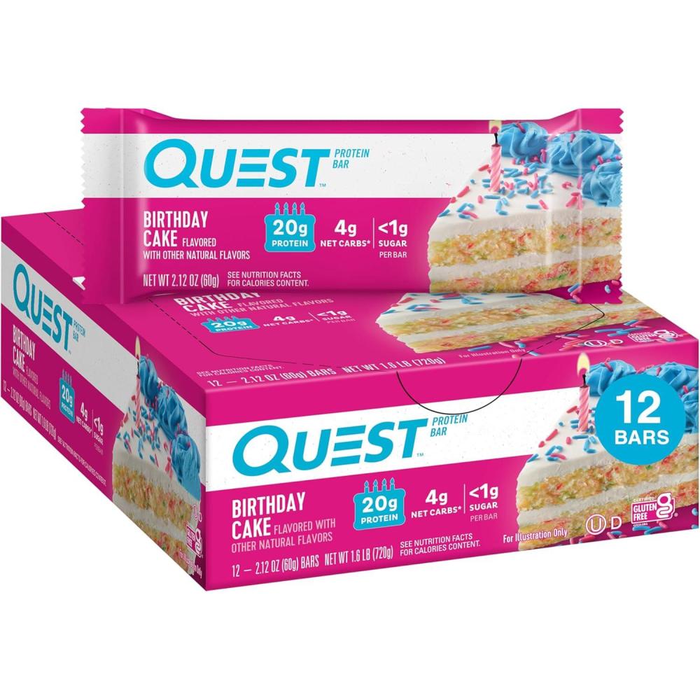 imageQuest Nutrition SMores Protein Bars 21g Protein 1g Sugar 4g Net Carb Gluten Free Keto Friendly 12 CountBirthday Cake