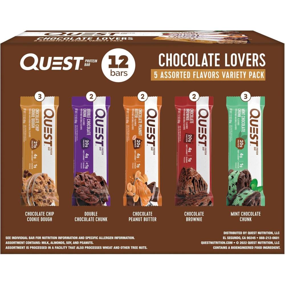 imageQuest Nutrition SMores Protein Bars 21g Protein 1g Sugar 4g Net Carb Gluten Free Keto Friendly 12 CountChocolate Lovers Variety Pack