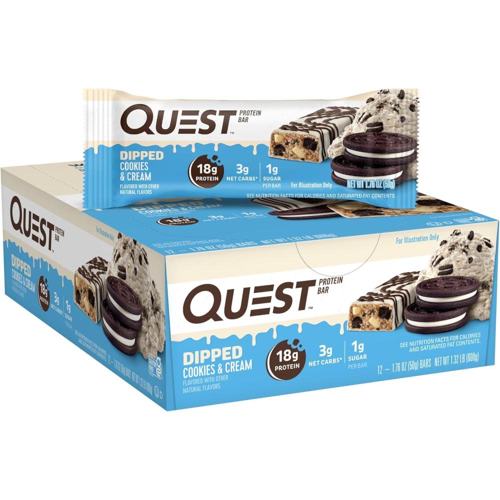 imageQuest Nutrition SMores Protein Bars 21g Protein 1g Sugar 4g Net Carb Gluten Free Keto Friendly 12 CountDipped Cookies Cream