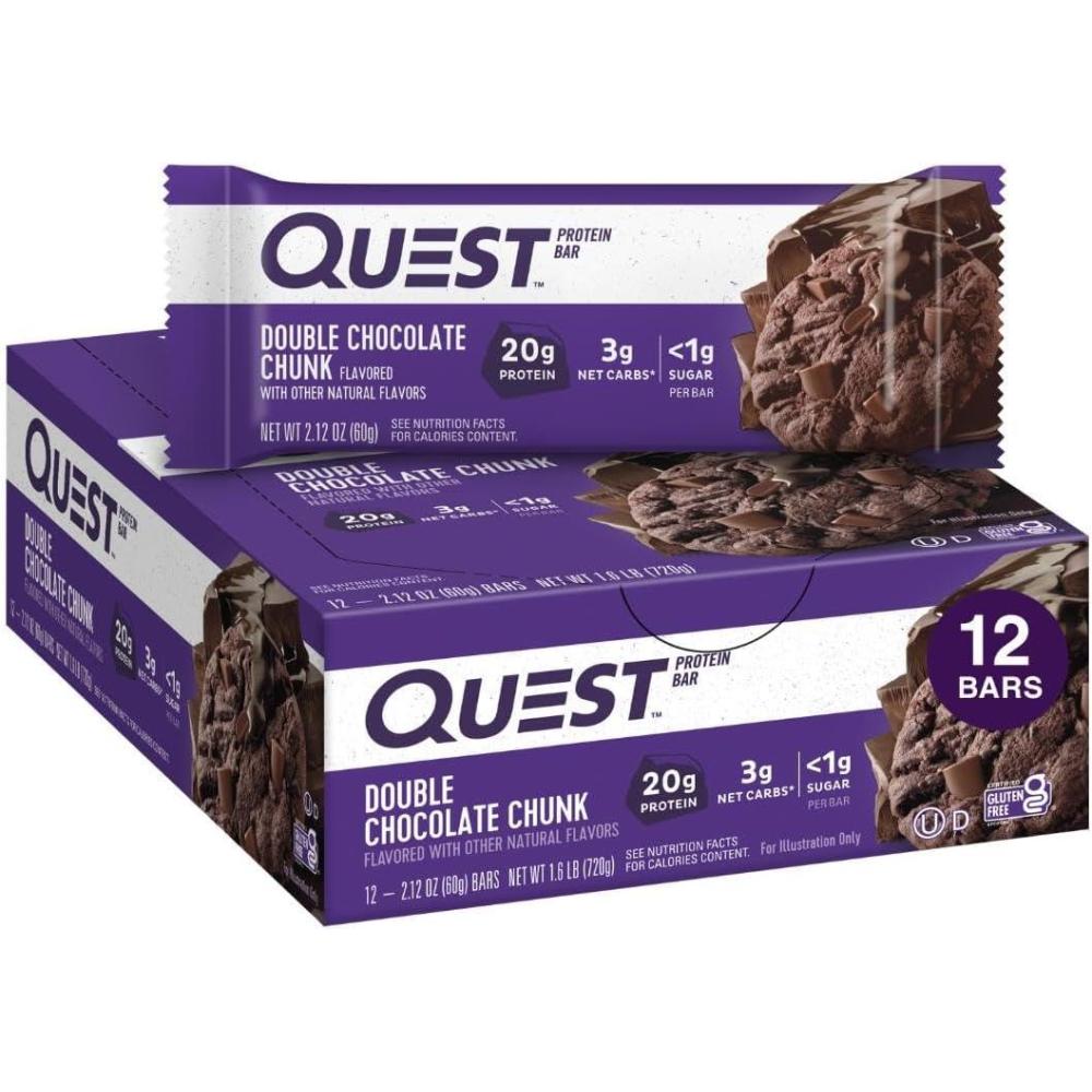 imageQuest Nutrition SMores Protein Bars 21g Protein 1g Sugar 4g Net Carb Gluten Free Keto Friendly 12 CountDouble Chocolate Chunk