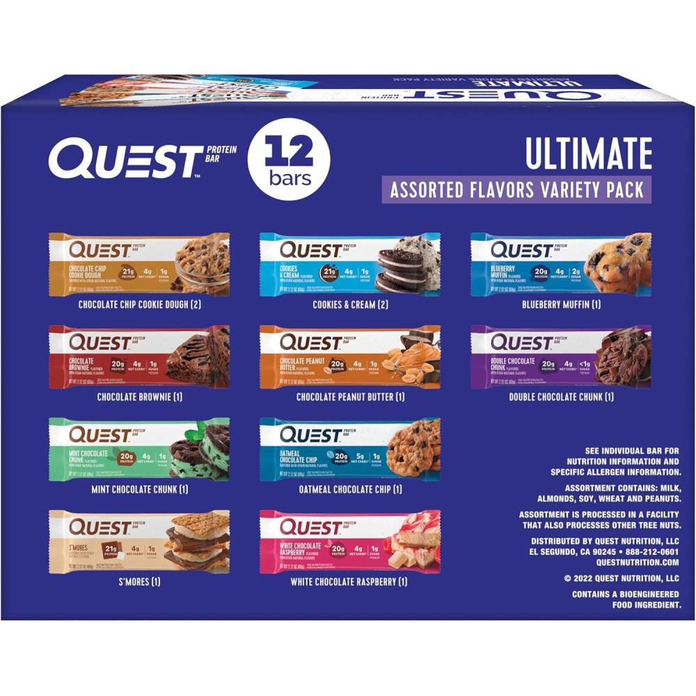 imageQuest Nutrition SMores Protein Bars 21g Protein 1g Sugar 4g Net Carb Gluten Free Keto Friendly 12 CountUltimate Variety Pack