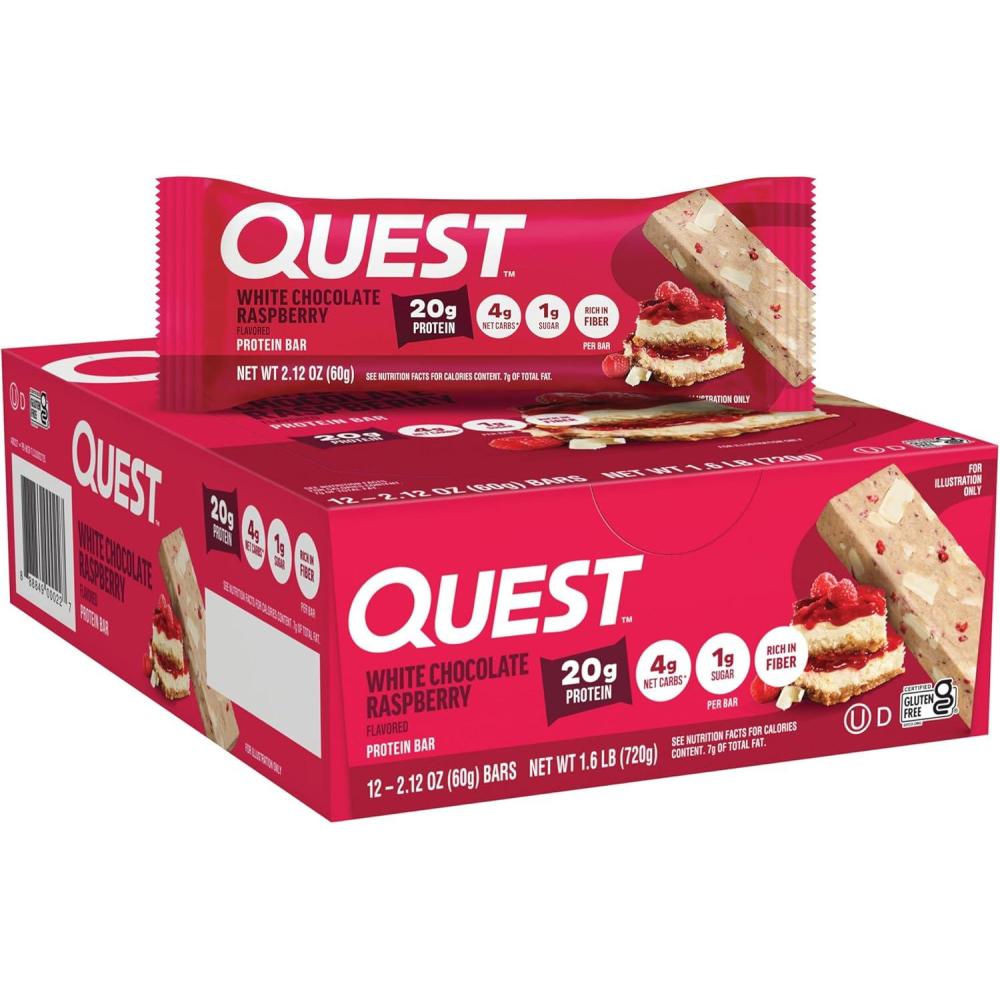 imageQuest Nutrition SMores Protein Bars 21g Protein 1g Sugar 4g Net Carb Gluten Free Keto Friendly 12 CountWhite Chocolate Raspberry