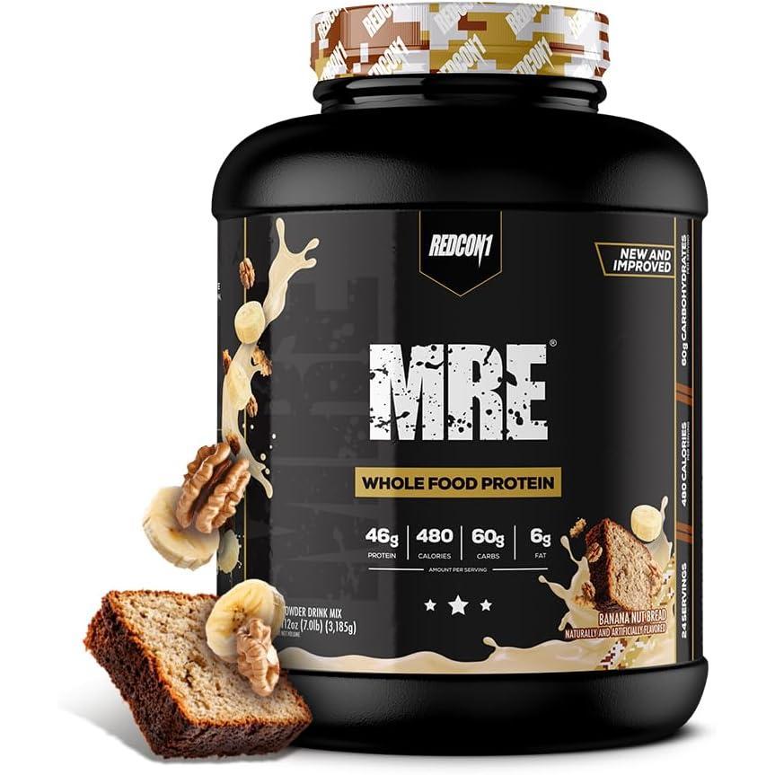 imageREDCON1 MRE Whole Food Protein Powder Fudge Brownie Meal Replacement Made with Animal and Plant Based Protein Sources Nutrient and Calorie Dense 0g Added Sugar 24 ServingsBanana Nut Bread