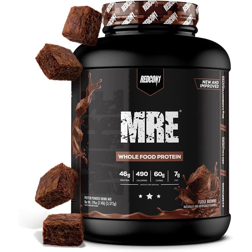 imageREDCON1 MRE Whole Food Protein Powder Fudge Brownie Meal Replacement Made with Animal and Plant Based Protein Sources Nutrient and Calorie Dense 0g Added Sugar 24 ServingsFudge Brownie