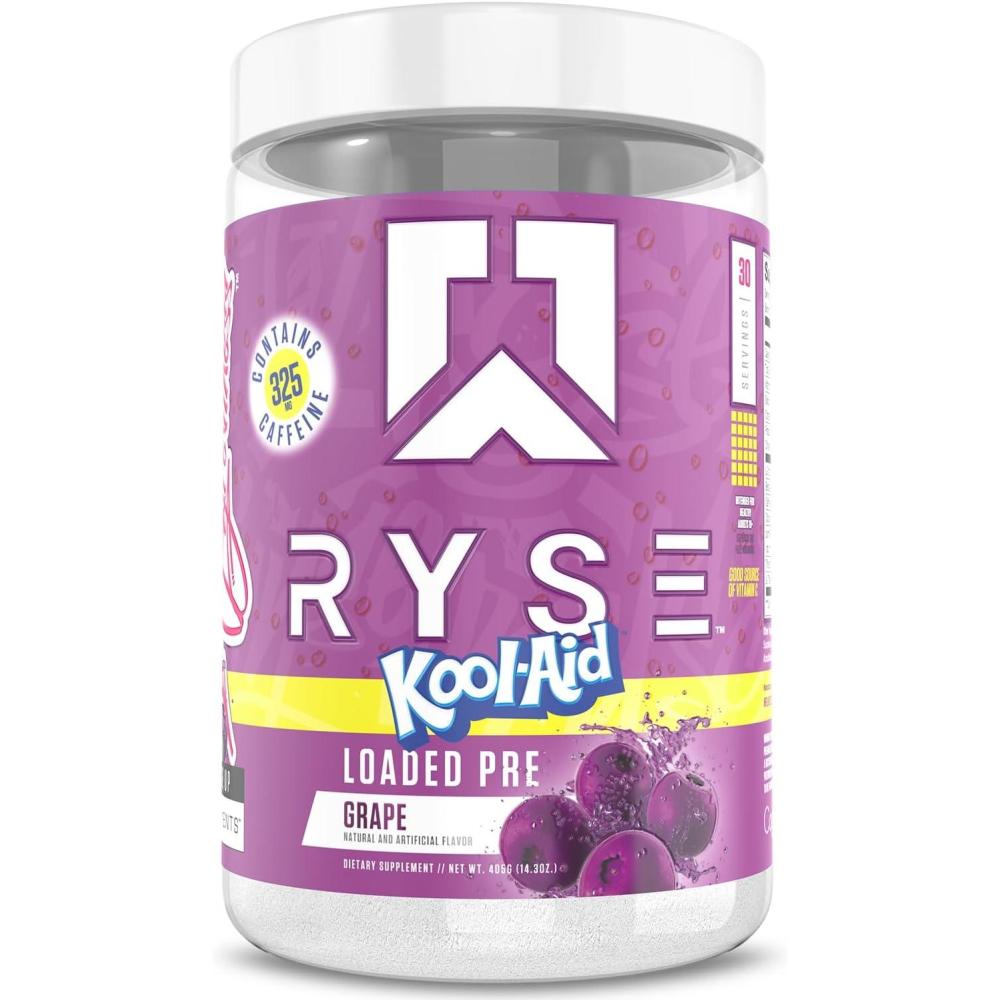 imageRyse Loaded Pre Workout Powder Freedom Rocks Daily PreWorkout for Men amp Women with 325mg Caffeine Beta Alanine and Citrulline for Pump Focus and Energy 30 ServingsKoolAid Grape