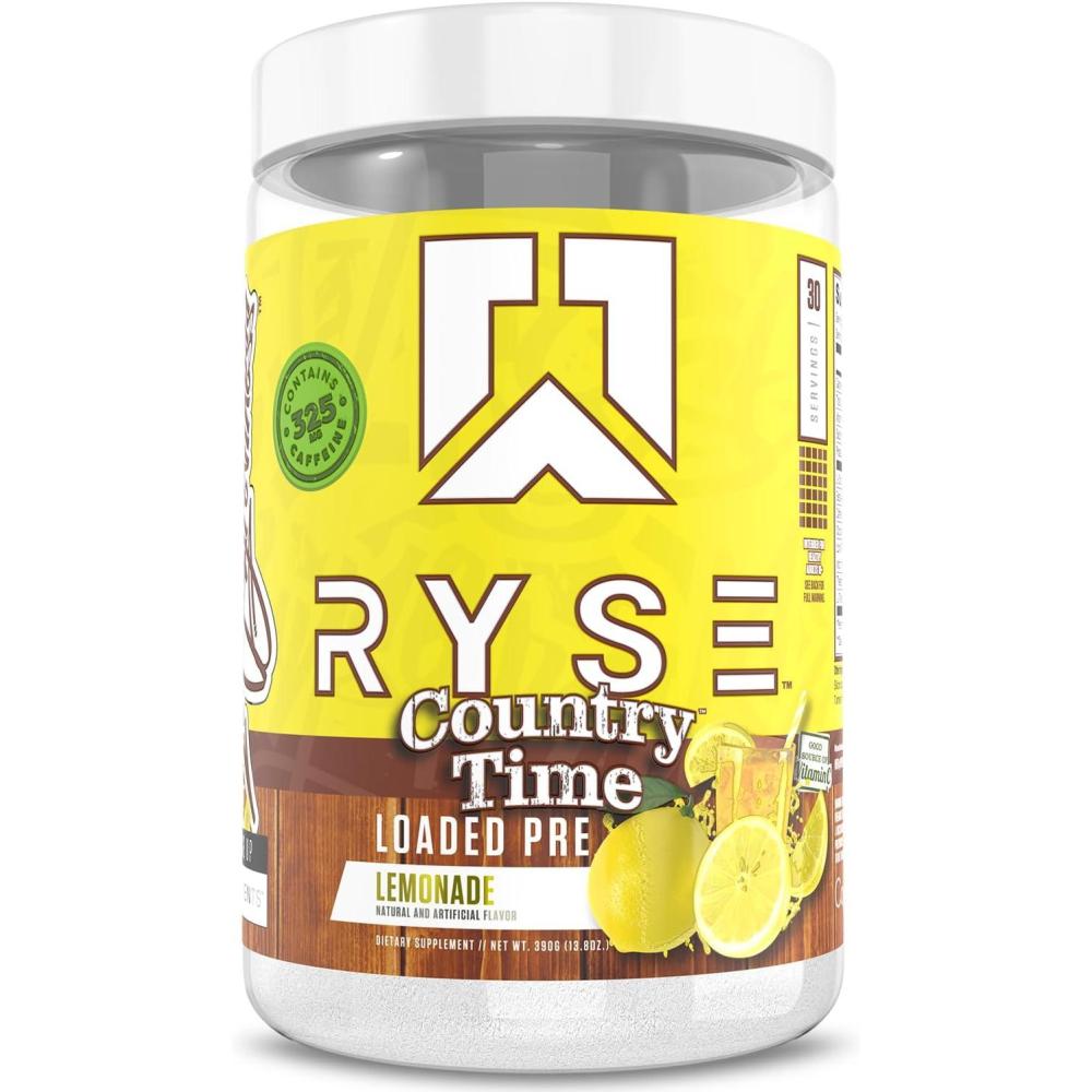 imageRyse Loaded Pre Workout Powder Freedom Rocks Daily PreWorkout for Men amp Women with 325mg Caffeine Beta Alanine and Citrulline for Pump Focus and Energy 30 ServingsCountry Time Lemonade