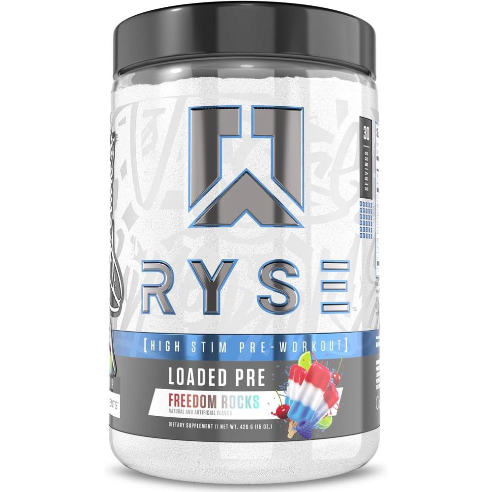 imageRyse Loaded Pre Workout Powder Freedom Rocks Daily PreWorkout for Men amp Women with 325mg Caffeine Beta Alanine and Citrulline for Pump Focus and Energy 30 ServingsFreedom Rocks