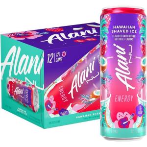 Alani Nu JUICY PEACH, Sugar Free, Low Calorie Energy Drinks, 200mg Caffeine, Biotin, B Vitamins, Zero Sugar, 10 Calories, 12 Fl Oz Cans, 12 Pack(Hawaiian Shaved Ice)