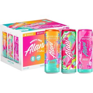 Alani Nu JUICY PEACH, Sugar Free, Low Calorie Energy Drinks, 200mg Caffeine, Biotin, B Vitamins, Zero Sugar, 10 Calories, 12 Fl Oz Cans, 12 Pack(Variety – Cherry Twist  Pink Slush  Orange Kiss)