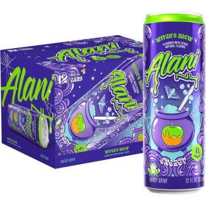 Alani Nu JUICY PEACH, Sugar Free, Low Calorie Energy Drinks, 200mg Caffeine, Biotin, B Vitamins, Zero Sugar, 10 Calories, 12 Fl Oz Cans, 12 Pack(Witch’s Brew)