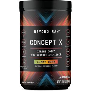 BEYOND RAW Concept X, Clinically Dosed Pre-Workout Powder, Contains Caffeine, L-Citrulline, Creatine, and Beta-Alanine, Orange Mango, 20 Servings(Gummy Worm)