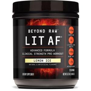 BEYOND RAW LIT Advanced Pre Workout Formula, Lemon Ice, for Energy, Focus, Endurance, Pumps, with 300mg Rapid and Targeted Release Caffeine, Creatine, Betaine, Beta Alanine, Taurine, 20 Servings(Lemon Ice)