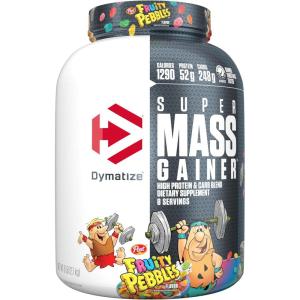 Dymatize Super Mass Gainer Protein Powder, Gourmet Vanilla, 52g Protein, 1g Creatine, 1280 Calories, 10.7g BCAAs, 245g Carbs, Contains Whey Protein Powder, Isolate, and Casein (8 Servings)(Fruity Pebbles)