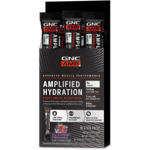 GNC AMP Amplified Hydration Electrolyte Powder Drink Mix | Enhanced Electrolyte & Healthy Digestion Complex | Acai Blueberry Pomegranate | 10 Count(Acai Blueberry Pomegranate)