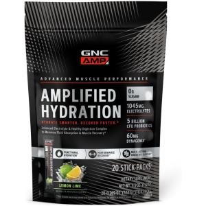 GNC AMP Amplified Hydration Electrolyte Powder Drink Mix | Enhanced Electrolyte & Healthy Digestion Complex | Acai Blueberry Pomegranate | 10 Count(Lemon)