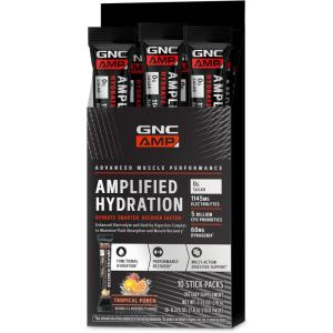 GNC AMP Amplified Hydration Electrolyte Powder Drink Mix | Enhanced Electrolyte & Healthy Digestion Complex | Acai Blueberry Pomegranate | 10 Count(Tropical Punch)