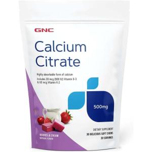 GNC Calcium Citrate 500mg Soft Chews | Highly Absorbable Form of Calcium | Berries & Cream | 30 Count(30 Count (Pack of 1))