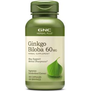 GNC Herbal Plus Ginkgo Biloba 60mg Supplement, Vegetarian, Supports Mental Sharpness, 100 Servings(100 Count (Pack of 1))