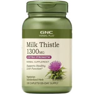 GNC Herbal Plus Milk Thistle 1300mg Supplement, Extra Strength, Vegetarian, Supports Healthy Liver Function, 120 Servings(1)