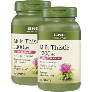 GNC Herbal Plus Milk Thistle 1300mg Supplement, Extra Strength, Vegetarian, Supports Healthy Liver Function, 120 Servings(2)