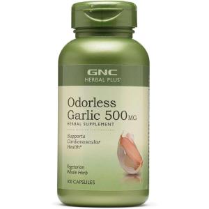 GNC Herbal Plus Odorless Garlic 500mg Supplement, Vegetarian, Supports Cardiovascular Health, 100 Servings