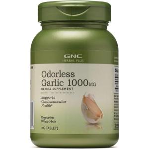 GNC Herbal Plus Odorless Super Garlic 1000mg, 100 Tablets, Supports Cardiovascular Health