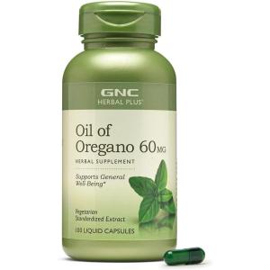 GNC Herbal Plus Oil of Oregano 60mg Supplement, Vegetarian, Supports General Well-Being, 100 Servings