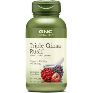 GNC Herbal Plus Triple Ginsa Rush, Supports Vitality and Energy, 100 Capsules
