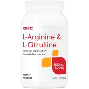 GNC L Arginine + L Citrulline 500mg Each Supplement, Supports Nitric Oxide Production and Healthy Blood Vessel Tone, 120 Servings