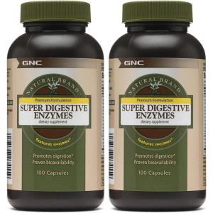 GNC Natural Brand Super Digestive Enzymes, Promotes Protein, Carbohydrate and Fat Digestion, 100 Capsules(100 Count (Pack of 2))