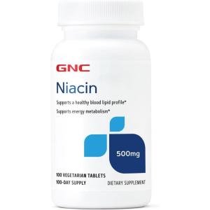 GNC Niacin 500mg, 100 Tablets, Supports Blood Vessel Health(100 Count (Pack of 1))