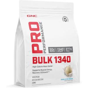 GNC Pro Performance Bulk 1340 Mass Gainer Protein Powder, 50g, Gluten Free, Whey, Creatine, BCAA, 3rd Party Tested, Muscle Recovery & Growth, Micronutrients, Vanilla Ice Cream, 9 Servings