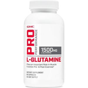 GNC Pro Performance L-Glutamine 1500mg, Amino Acid Supplement, Supports Muscle Recovery & Function, Fuels Immune System, Plays Key Role in Protein Synthesis, Unflavored, Gluten Free, 180 Capsules(90 Count (Pack of 1))