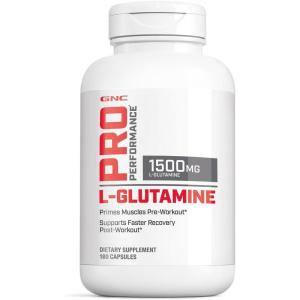 GNC Pro Performance L-Glutamine 1500mg, Amino Acid Supplement, Supports Muscle Recovery & Function, Fuels Immune System, Plays Key Role in Protein Synthesis, Unflavored, Gluten Free, 180 Capsules(180 Count (Pack of 1))
