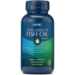 GNC Triple Strength Fish Oil Mini Omega 3 Supplement, 1000mg EPA and DHA, Supports Heart, Brain, Skin, Eye and Joint Health, 60 Mini Softgels(60 Count (Pack of 1))