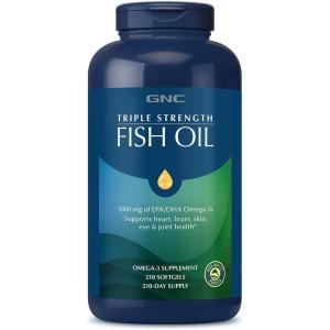GNC Triple Strength Fish Oil Omega 3 Supplement, 1000mg EPA and DHA, Supports Heart, Brain, Skin, Eye and Joint Health, 210 Softgels