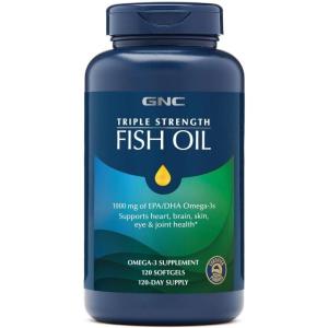 GNC Triple Strength Fish Oil Omega 3 Supplement, 1000mg EPA and DHA, Supports Heart, Brain, Skin, Eye and Joint Health, Burpless, Ultra Concentrated, High Potency, Wild Caught, 120 Softgels(240 Count (Pack of 1))