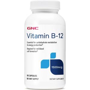 GNC Vitamin B-12 1500mcg, Supports Energy Production, 90 Capsules(90 Count (Pack of 1))
